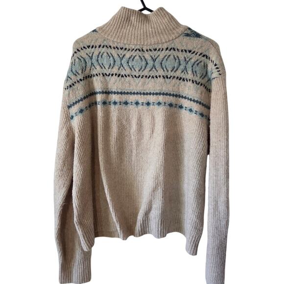 Aspen Sweater XL Tan Blue Fair Isle 1/4 Zip Nordic Knit Pullover - Picture 2 of 5
